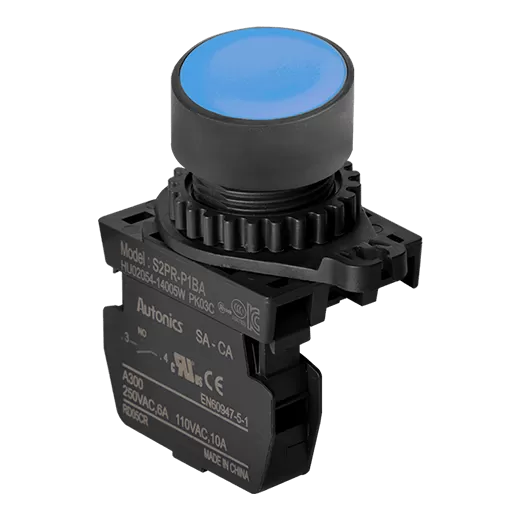 Pulsador Rasante Azul 22mm 1NO