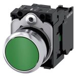 Pulsador metálico de 22mm, verde, Marca: SIEMENS