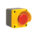 Caja de pulsador parada de emergencia con collarín, 1 NC, amarillo / gris, metálica, M1C200E40, EMAS